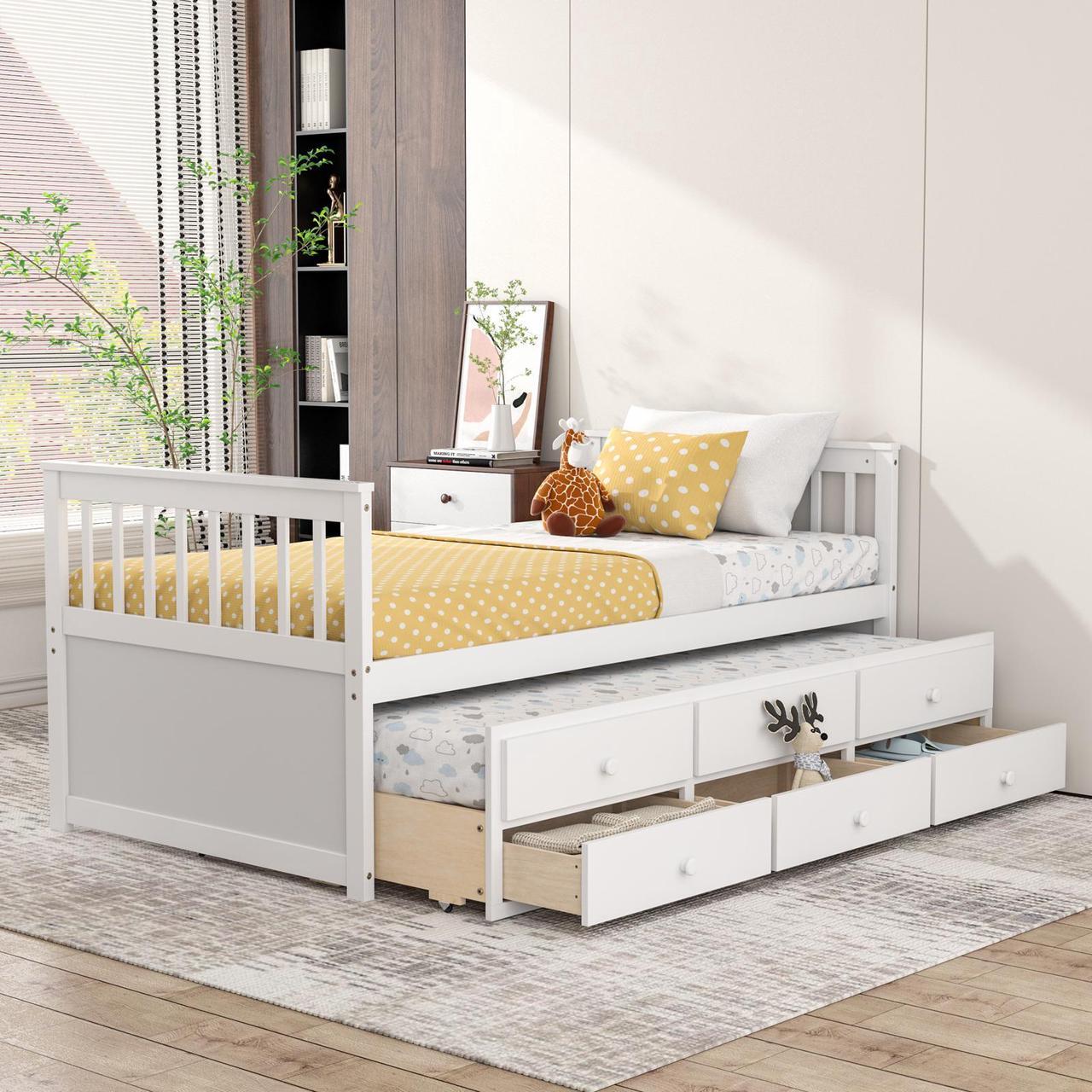 Alt view image 4 of 7 - SlickBlue Twin Captains Bed with Trundle and 3 Storage Drawers