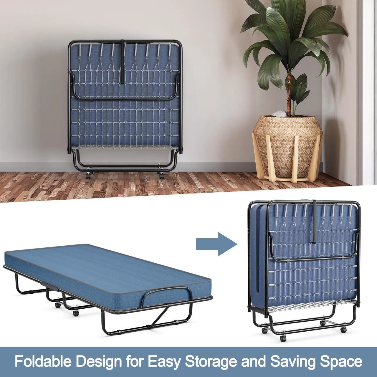 Alt view image 3 of 7 - SlickBlue Rollaway Guest Bed with Sturdy Steel Frame and Memory Foam Mattress