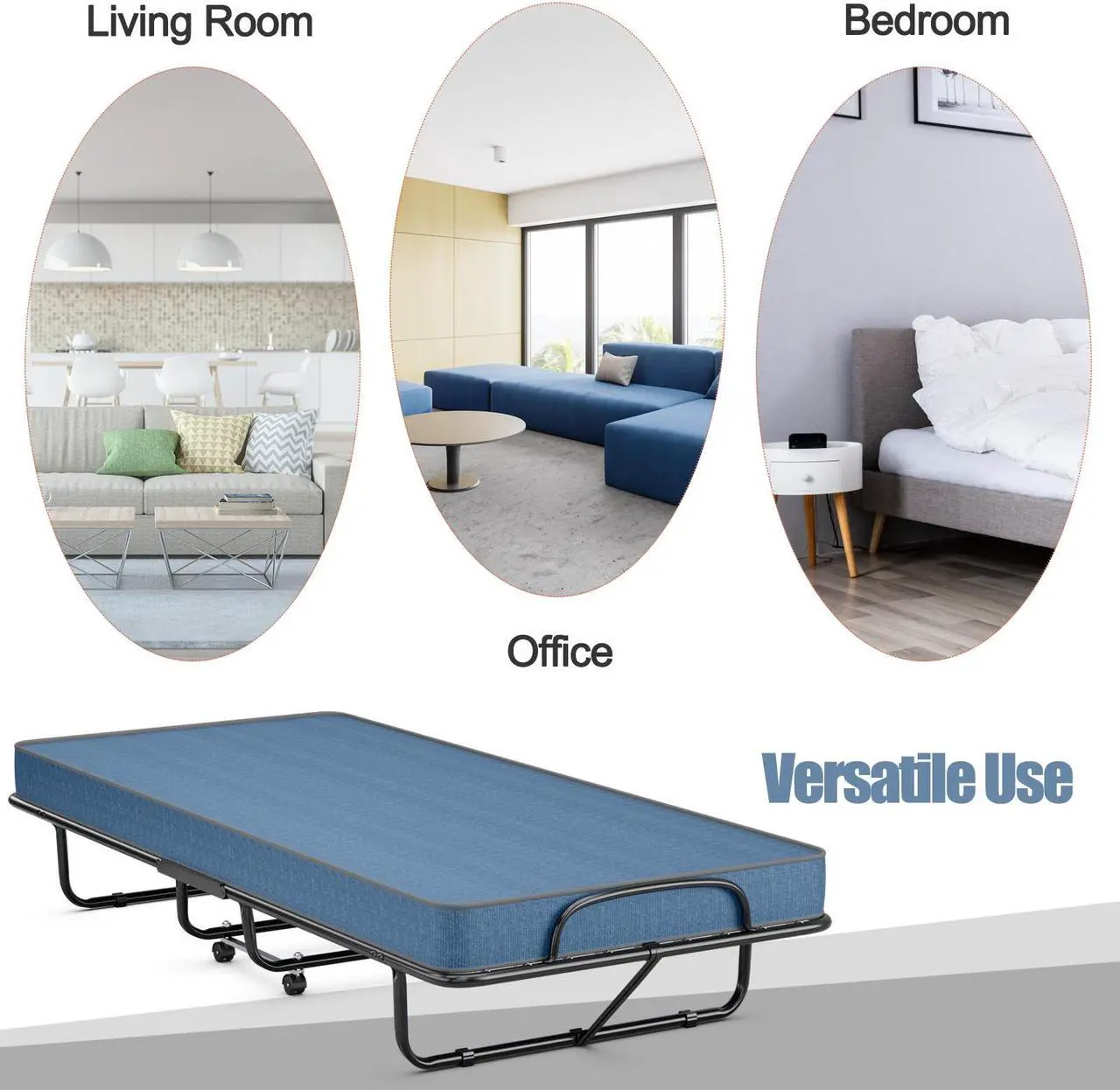 Alt view image 5 of 7 - SlickBlue Rollaway Guest Bed with Sturdy Steel Frame and Memory Foam Mattress