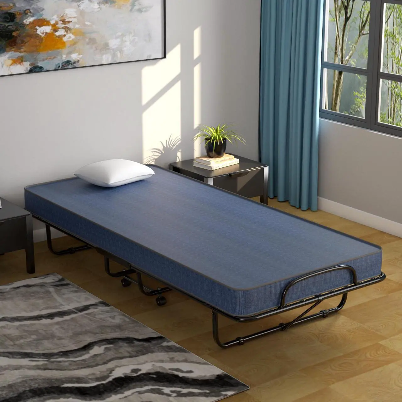 Alt view image 4 of 7 - SlickBlue Rollaway Guest Bed with Sturdy Steel Frame and Memory Foam Mattress