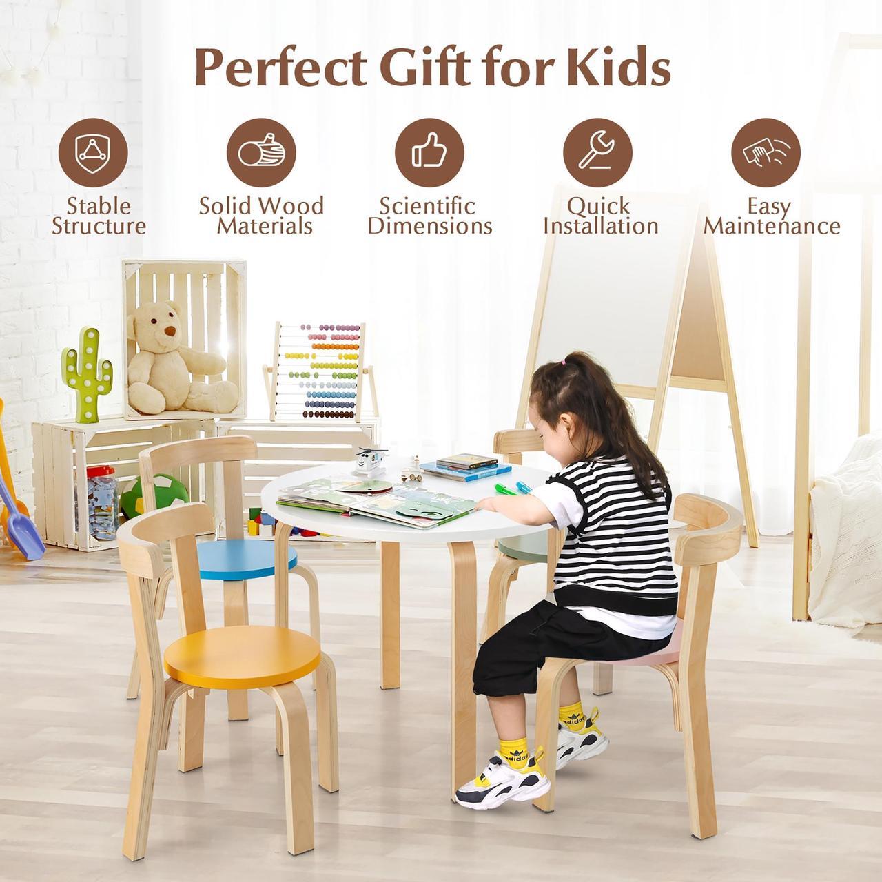 Alt view image 3 of 7 - SlickBlue 5-Piece Kids Wooden Curved Back Activity Table and Chair Set withToy Bricks