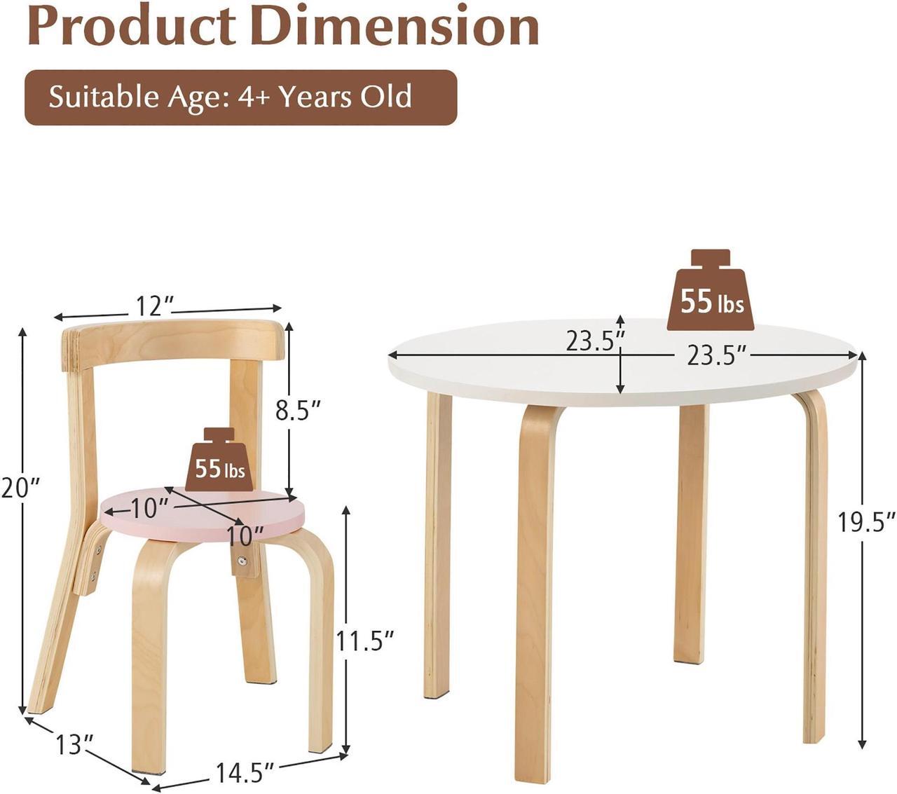 Alt view image 5 of 7 - SlickBlue 5-Piece Kids Wooden Curved Back Activity Table and Chair Set withToy Bricks