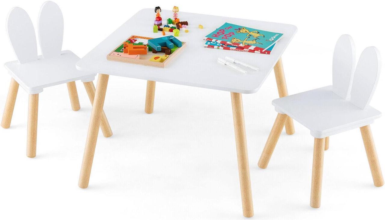 Alt view image 2 of 7 - SlickBlue 3 Pieces Kids Table and Chairs Set for Arts Crafts Snack Time-White