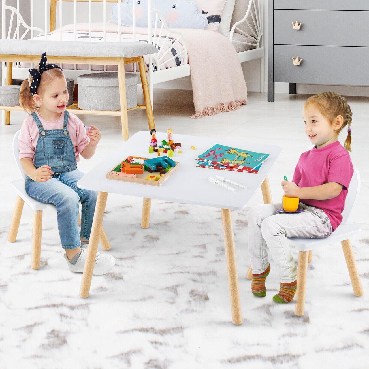 Alt view image 3 of 7 - SlickBlue 3 Pieces Kids Table and Chairs Set for Arts Crafts Snack Time-White