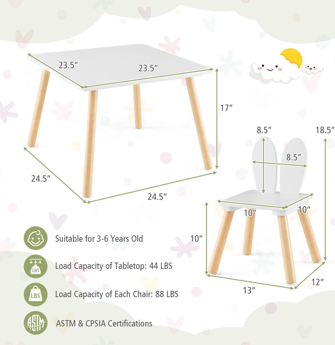 Alt view image 5 of 7 - SlickBlue 3 Pieces Kids Table and Chairs Set for Arts Crafts Snack Time-White