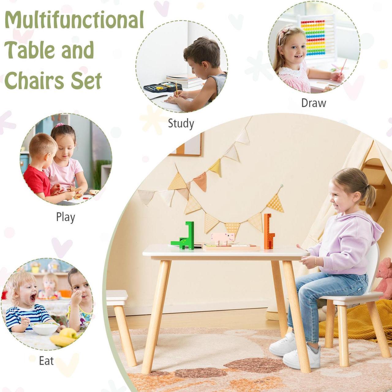 Alt view image 7 of 7 - SlickBlue 3 Pieces Kids Table and Chairs Set for Arts Crafts Snack Time-White