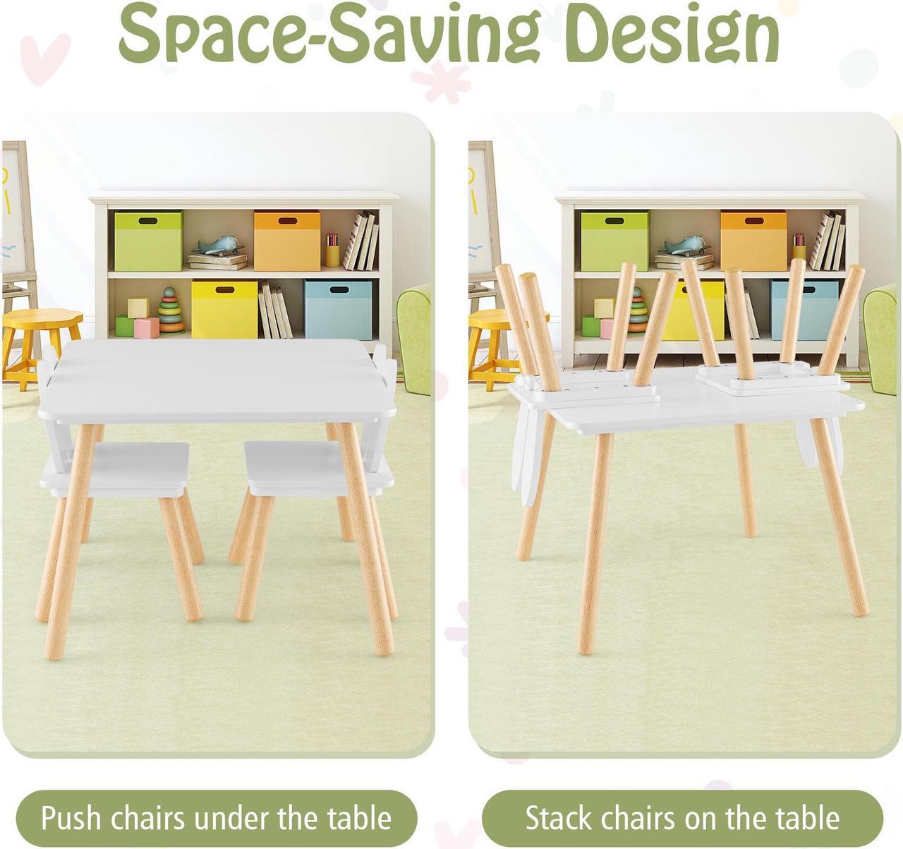 Alt view image 6 of 7 - SlickBlue 3 Pieces Kids Table and Chairs Set for Arts Crafts Snack Time-White