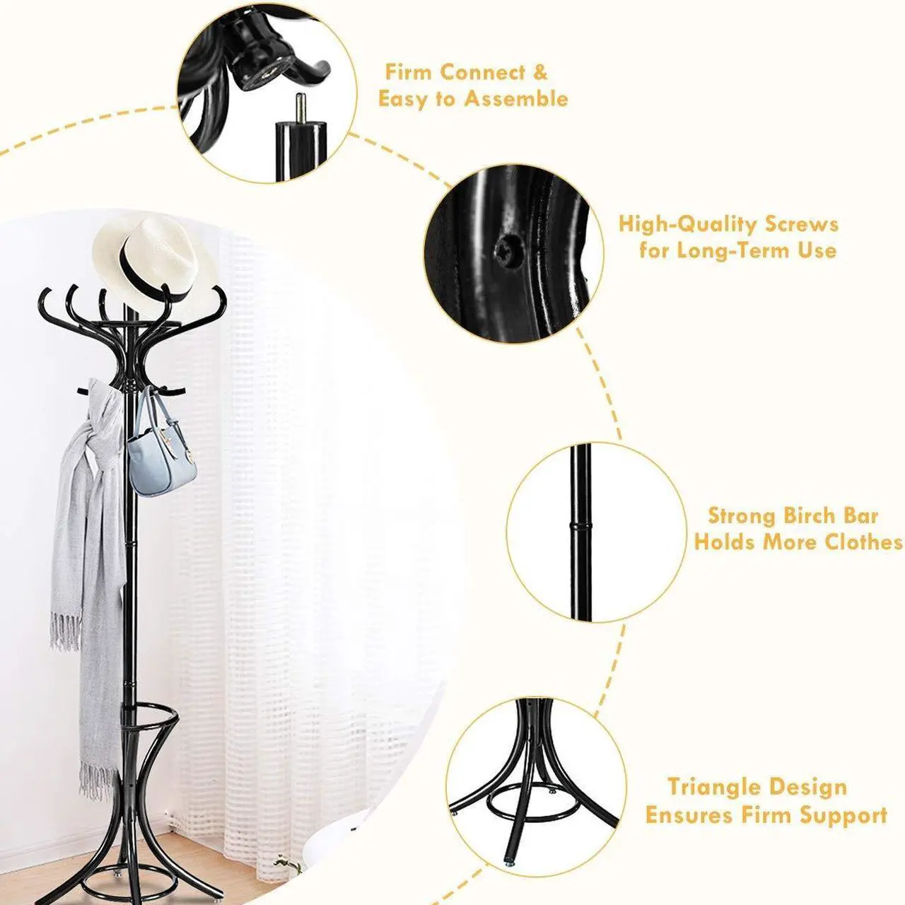 Alt view image 5 of 7 - SlickBlue Wood Standing Hat Coat Rack with Umbrella Stand