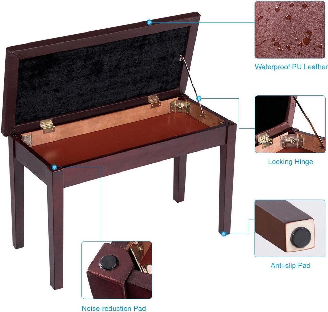 Alt view image 6 of 7 - SlickBlue Solid Wood PU Leather Padded Piano Bench Keyboard Seat