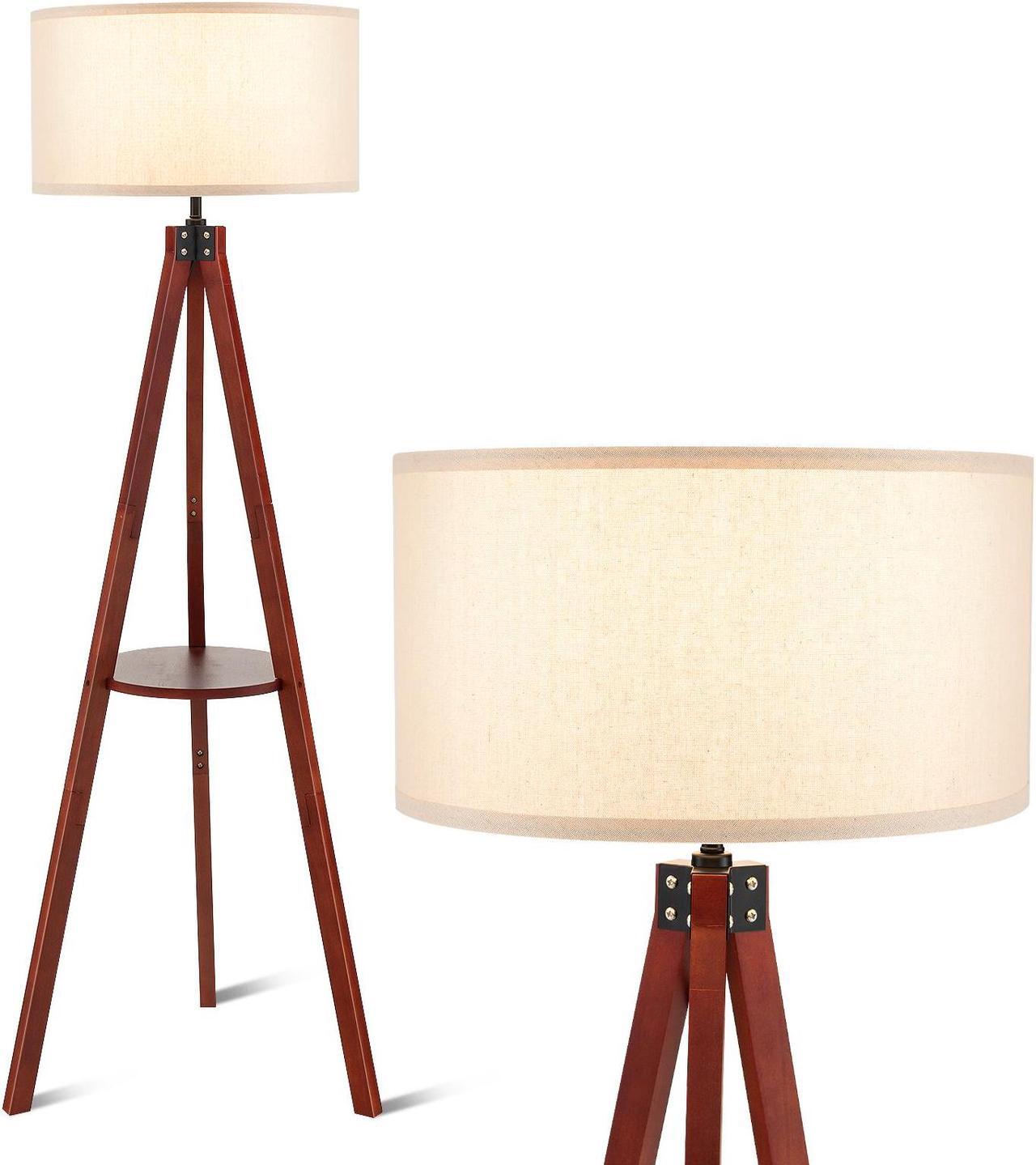 Main image of SlickBlue Tripod Floor Lamp Wood Standing Lamp with Flaxen Lamp Shade and E26 Lamp Base-Brown