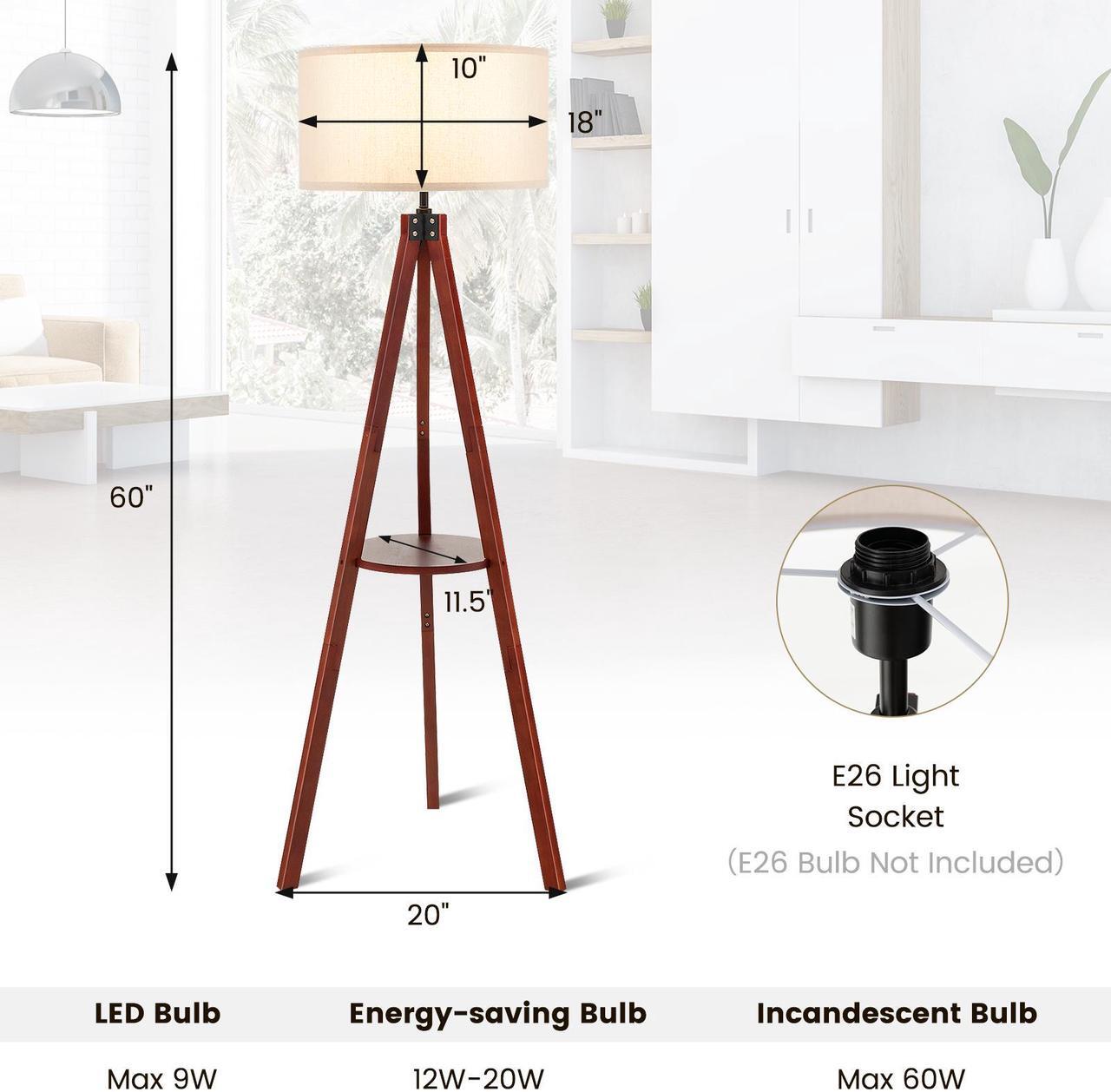 Alt view image 3 of 7 - SlickBlue Tripod Floor Lamp Wood Standing Lamp with Flaxen Lamp Shade and E26 Lamp Base-Brown