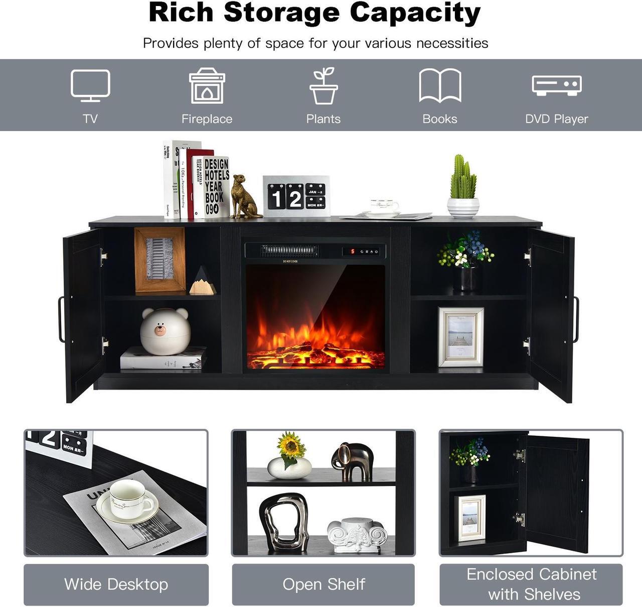 Alt view image 3 of 7 - SlickBlue 58 Inch TV Stand with 1500W Faux Fireplace for TVs up to 65 Inch