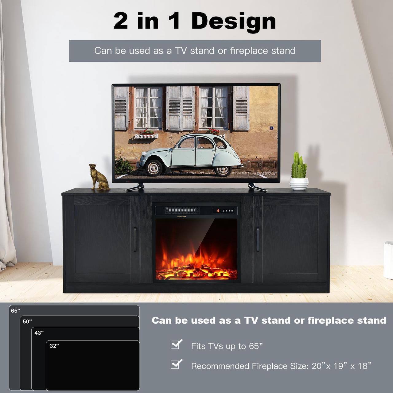 Alt view image 5 of 7 - SlickBlue 58 Inch TV Stand with 1500W Faux Fireplace for TVs up to 65 Inch