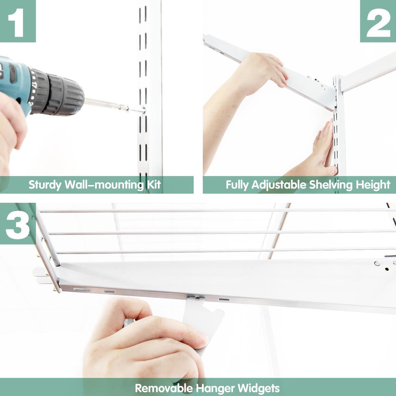 Alt view image 7 of 7 - SlickBlue Adjustable Closet Organizer Kit with Shelves and Hanging Rods for 4 to 6 Feet