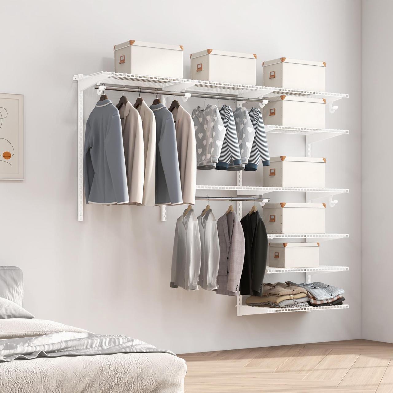 Alt view image 3 of 7 - SlickBlue Adjustable Closet Organizer Kit with Shelves and Hanging Rods for 4 to 6 Feet