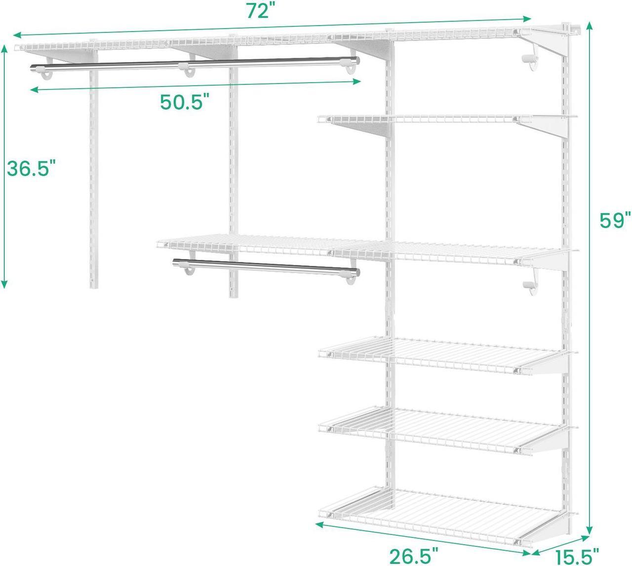Alt view image 5 of 7 - SlickBlue Adjustable Closet Organizer Kit with Shelves and Hanging Rods for 4 to 6 Feet