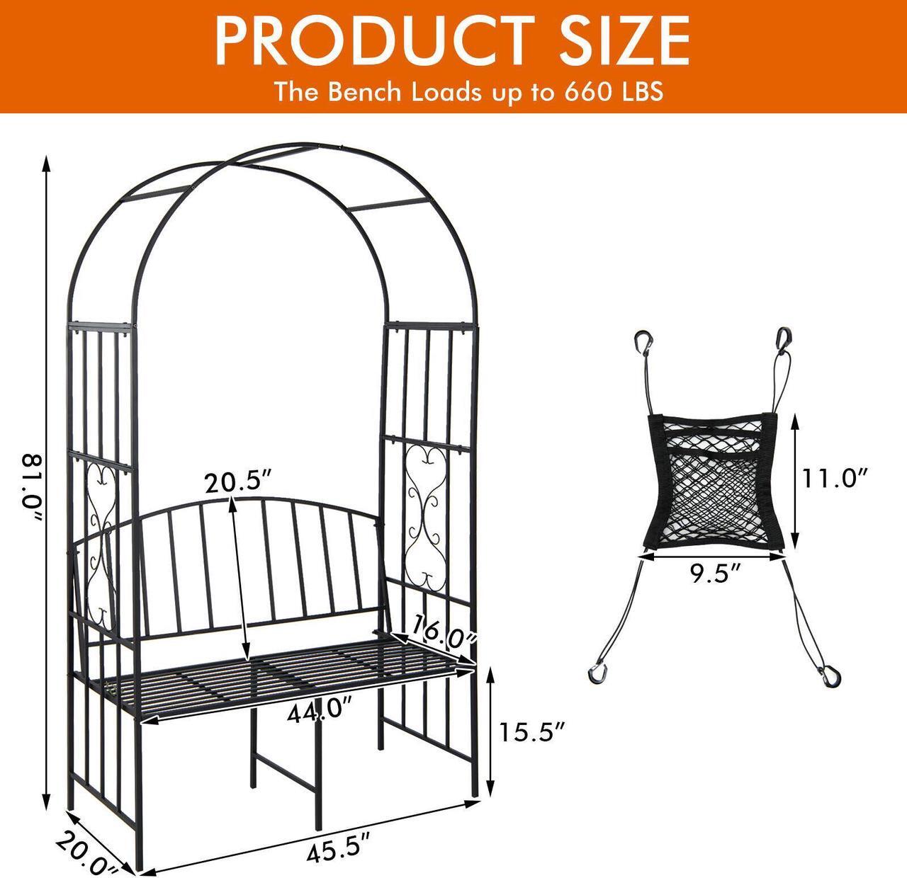 Alt view image 5 of 7 - SlickBlue Steel Garden Arch with 2-Seat Bench