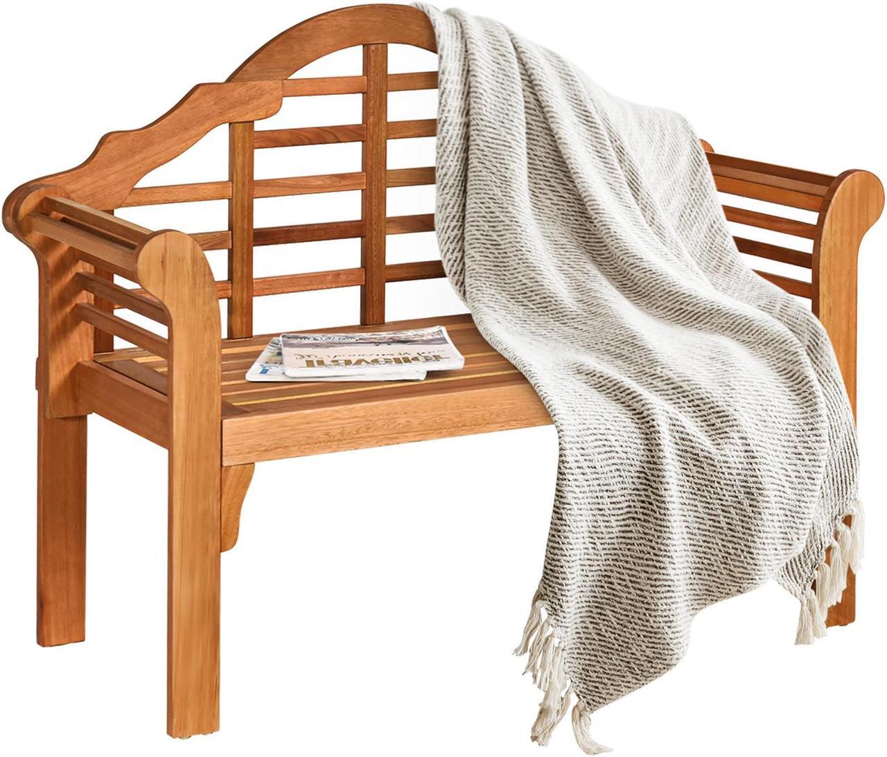 Alt view image 5 of 7 - SlickBlue 49 Inch Eucalyptus Wood Outdoor Folding Bench with Backrest Armrest for Patio Garden