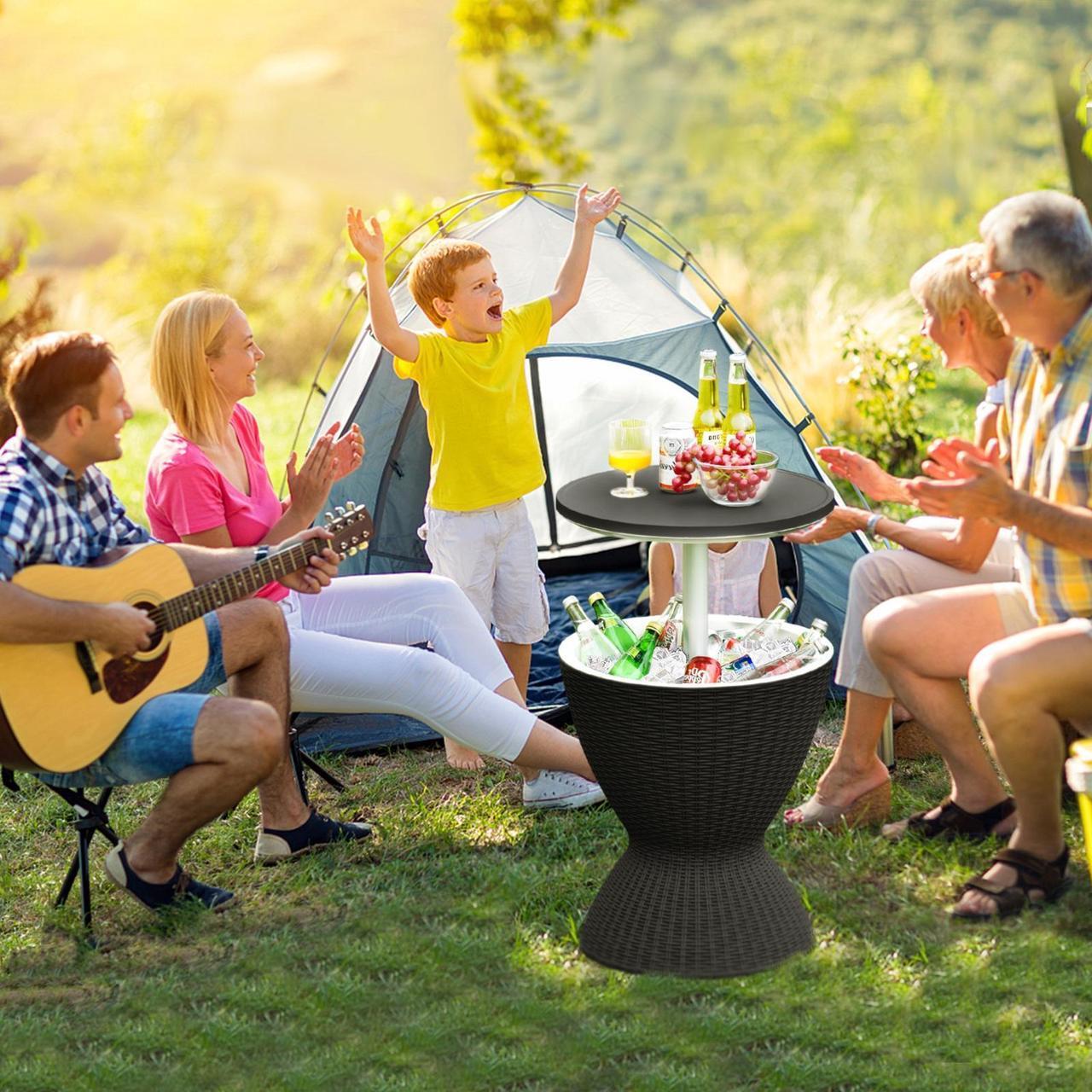 Alt view image 4 of 7 - SlickBlue 3 in 1 8 Gallon Patio Rattan Cooler Bar Table with Adjust Ice Bucket