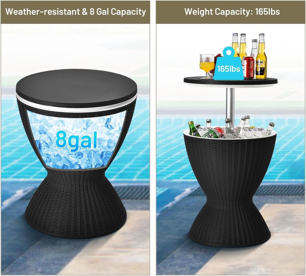 Alt view image 5 of 7 - SlickBlue 3 in 1 8 Gallon Patio Rattan Cooler Bar Table with Adjust Ice Bucket