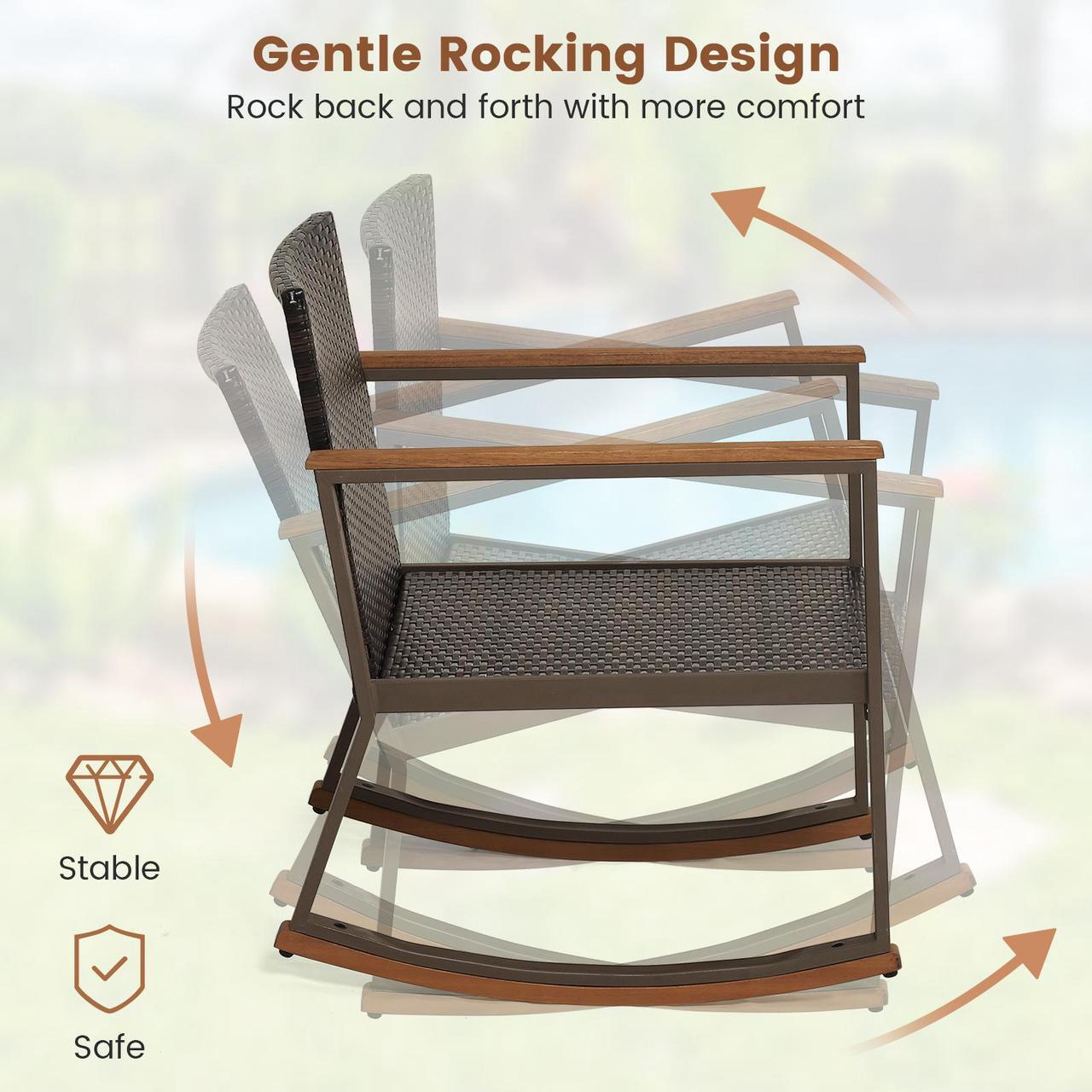 Alt view image 6 of 7 - SlickBlue 3 Pieces Rattan Rocking Bistro Set with Coffee Table and Cushions