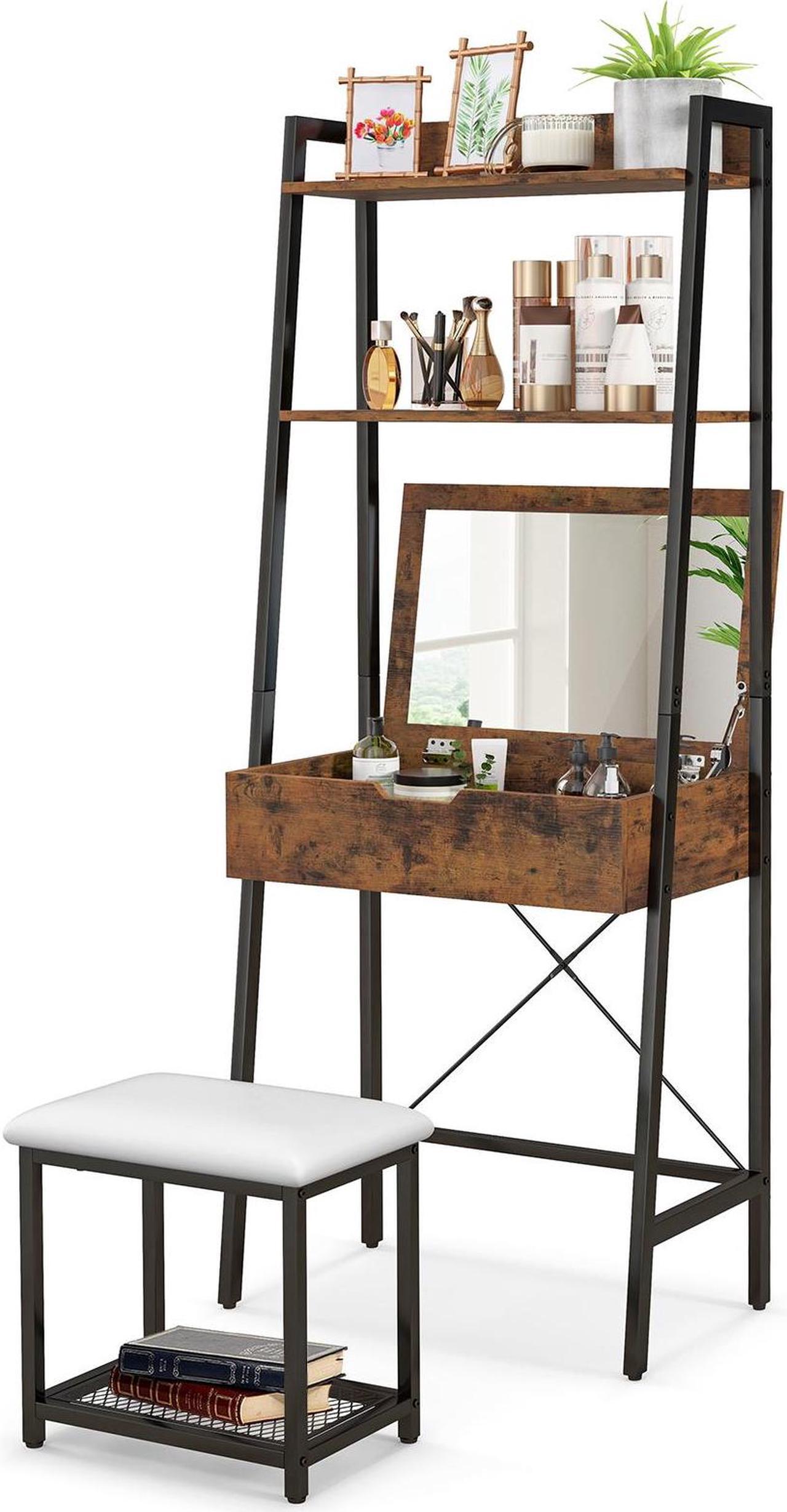 Main image of SlickBlue Ladder Vanity Desk Set with Flip Top Mirror and Cushioned Stool
