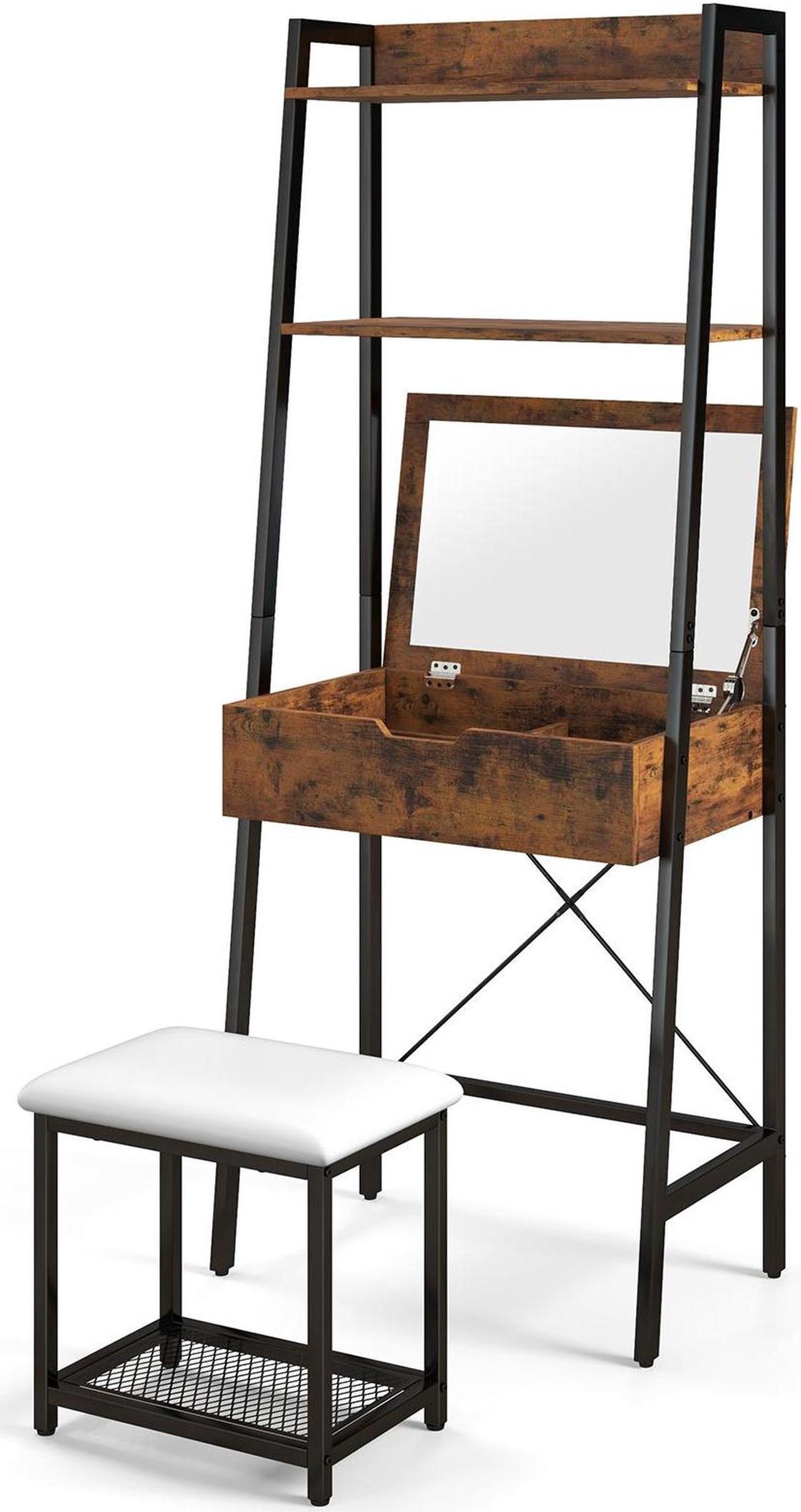 Alt view image 2 of 7 - SlickBlue Ladder Vanity Desk Set with Flip Top Mirror and Cushioned Stool