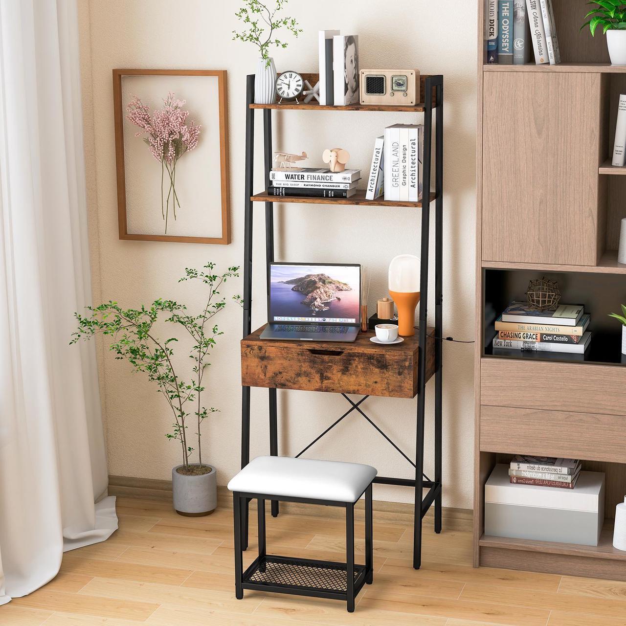 Alt view image 4 of 7 - SlickBlue Ladder Vanity Desk Set with Flip Top Mirror and Cushioned Stool