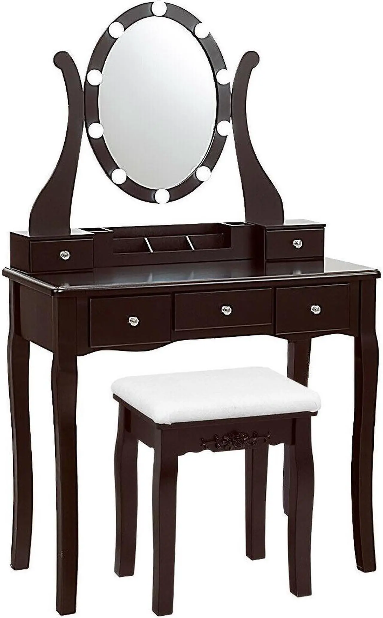 Main image of SlickBlue 10 Dimmable Lights Vanity Table Set with Lighted Mirror and Cushioned Stool