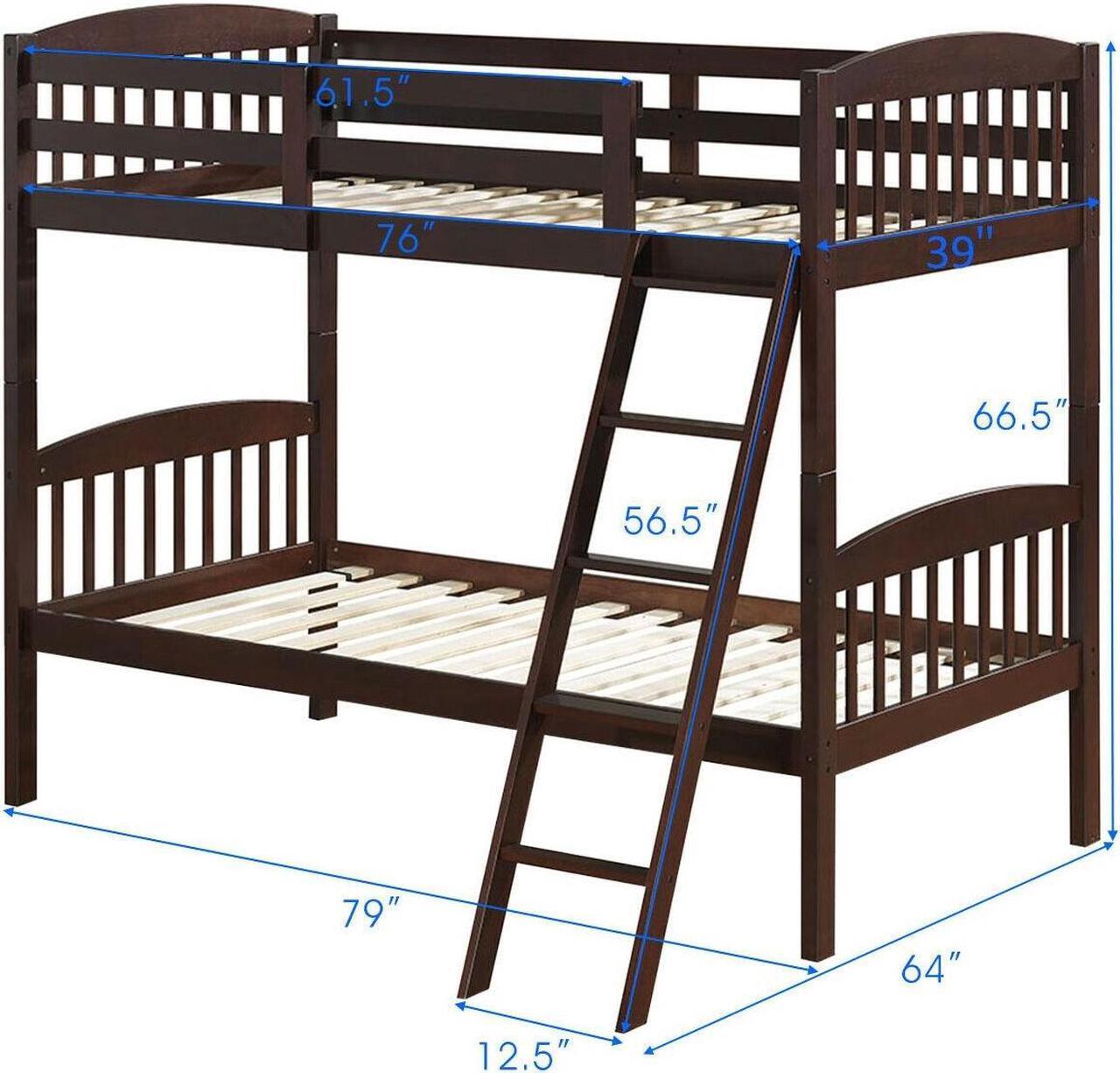 Alt view image 2 of 7 - SlickBlue Hardwood Twin Bunk Beds with Individual Kid Bed Ladder