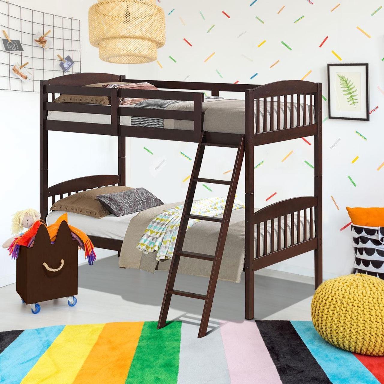 Alt view image 3 of 7 - SlickBlue Hardwood Twin Bunk Beds with Individual Kid Bed Ladder