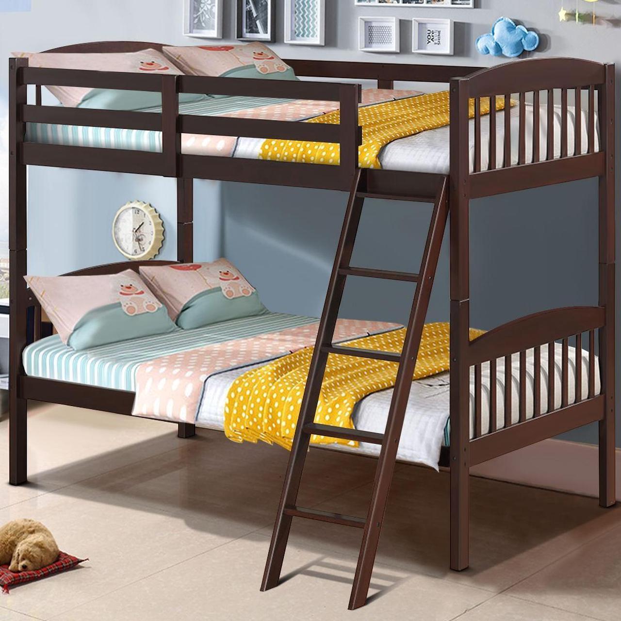 Alt view image 7 of 7 - SlickBlue Hardwood Twin Bunk Beds with Individual Kid Bed Ladder