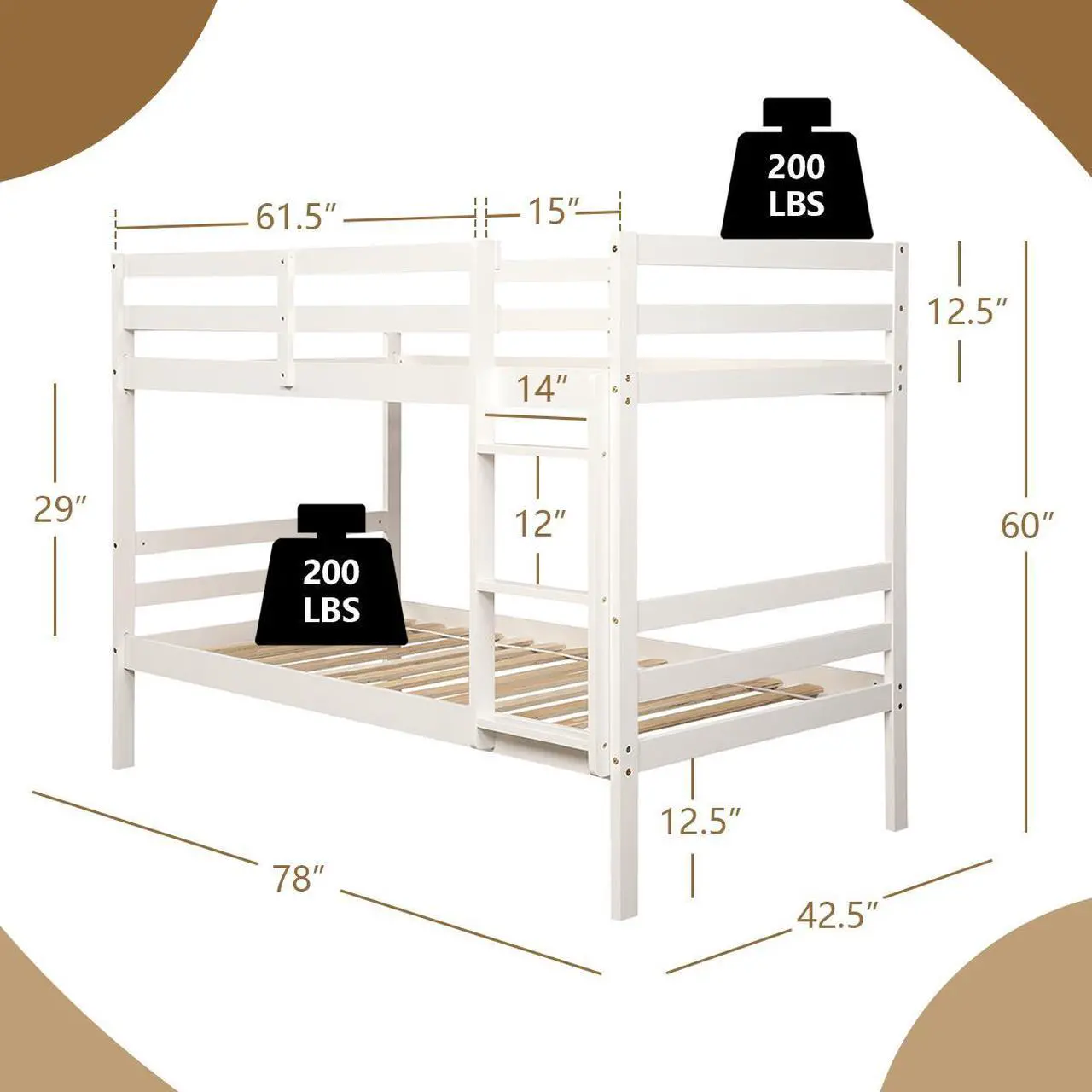 Alt view image 5 of 7 - SlickBlue Bunk Bed Children Wooden Bunk Beds Solid Hardwood