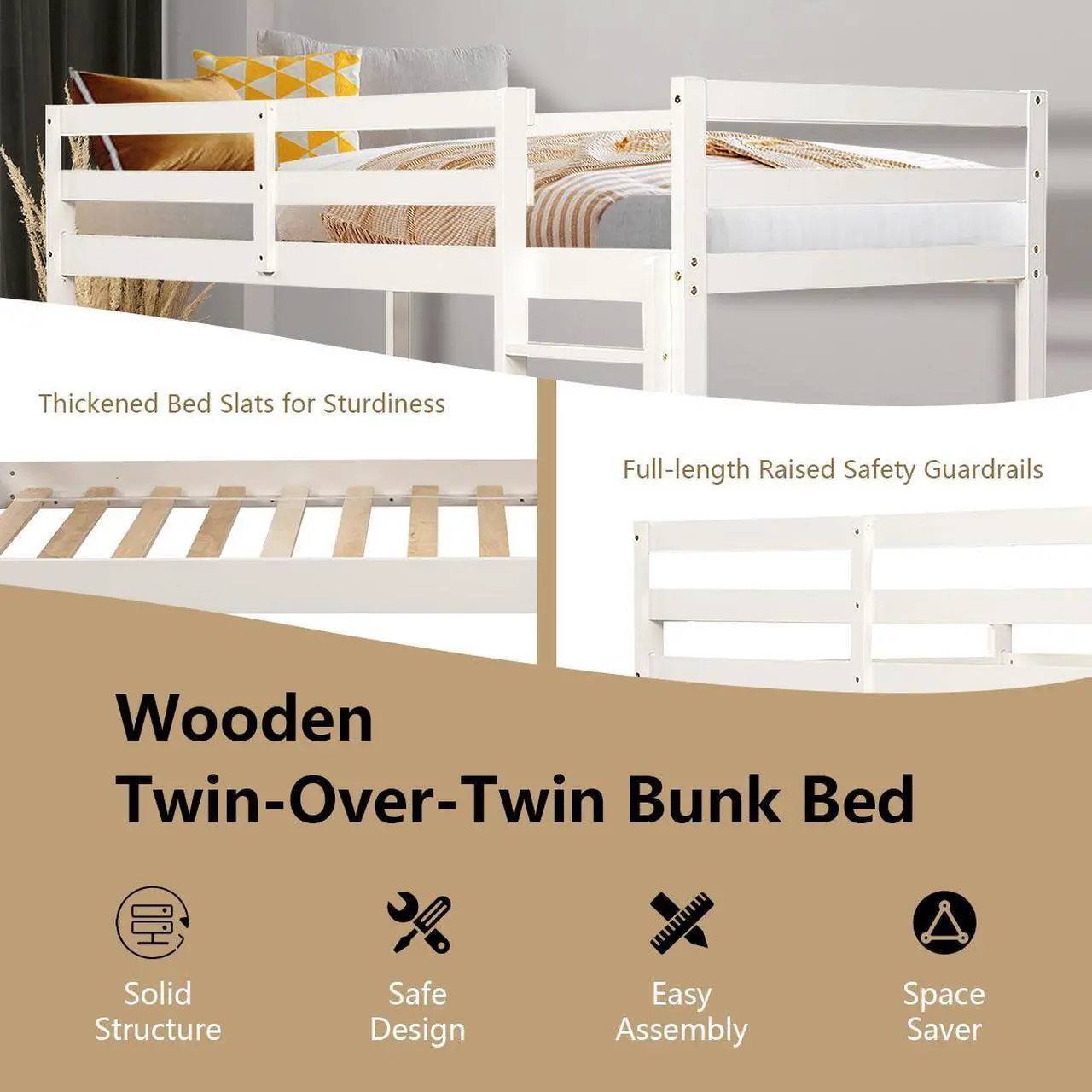 Alt view image 7 of 7 - SlickBlue Bunk Bed Children Wooden Bunk Beds Solid Hardwood