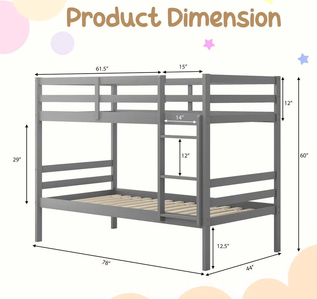Alt view image 4 of 7 - SlickBlue Bunk Bed Children Wooden Bunk Beds Solid Hardwood