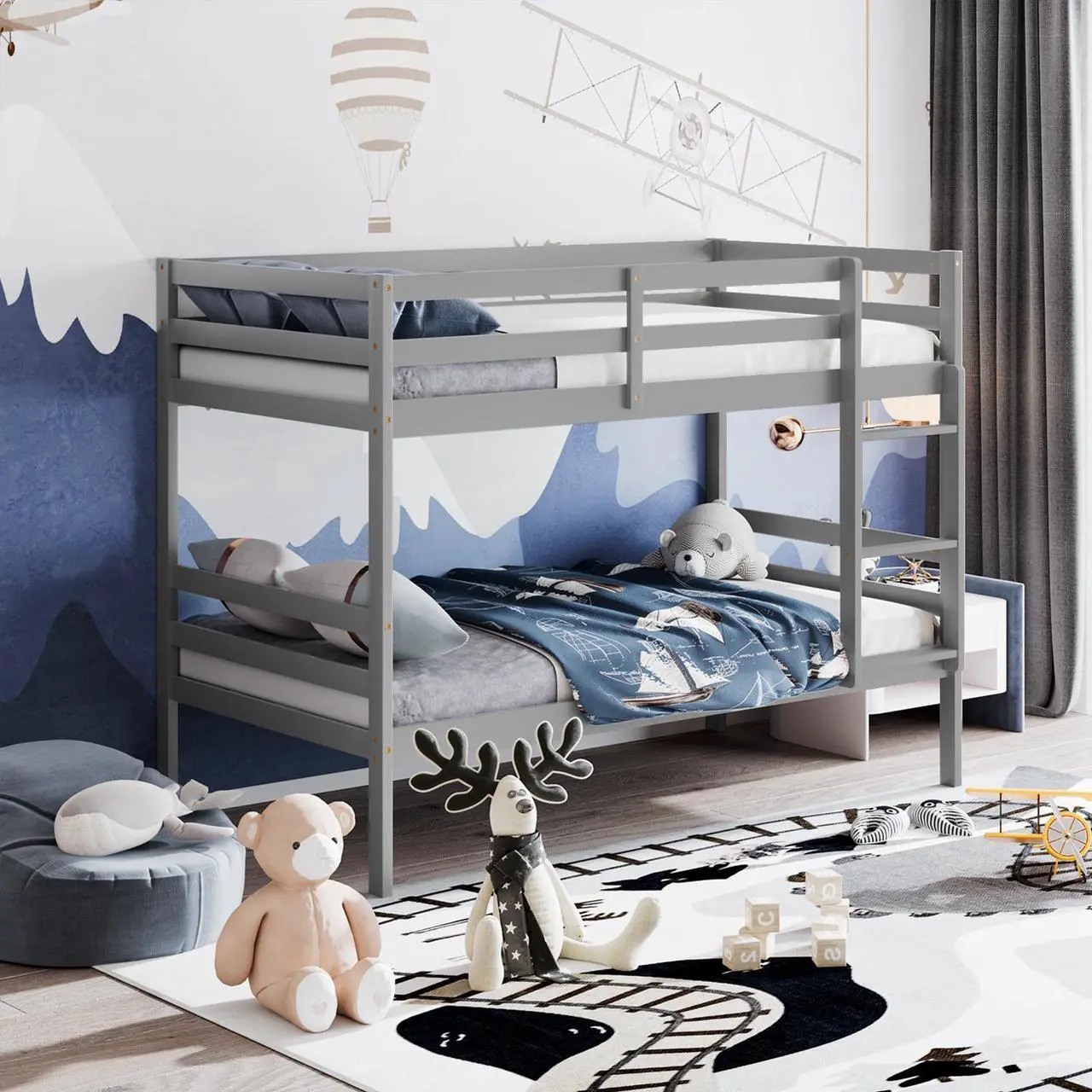 Alt view image 2 of 7 - SlickBlue Bunk Bed Children Wooden Bunk Beds Solid Hardwood