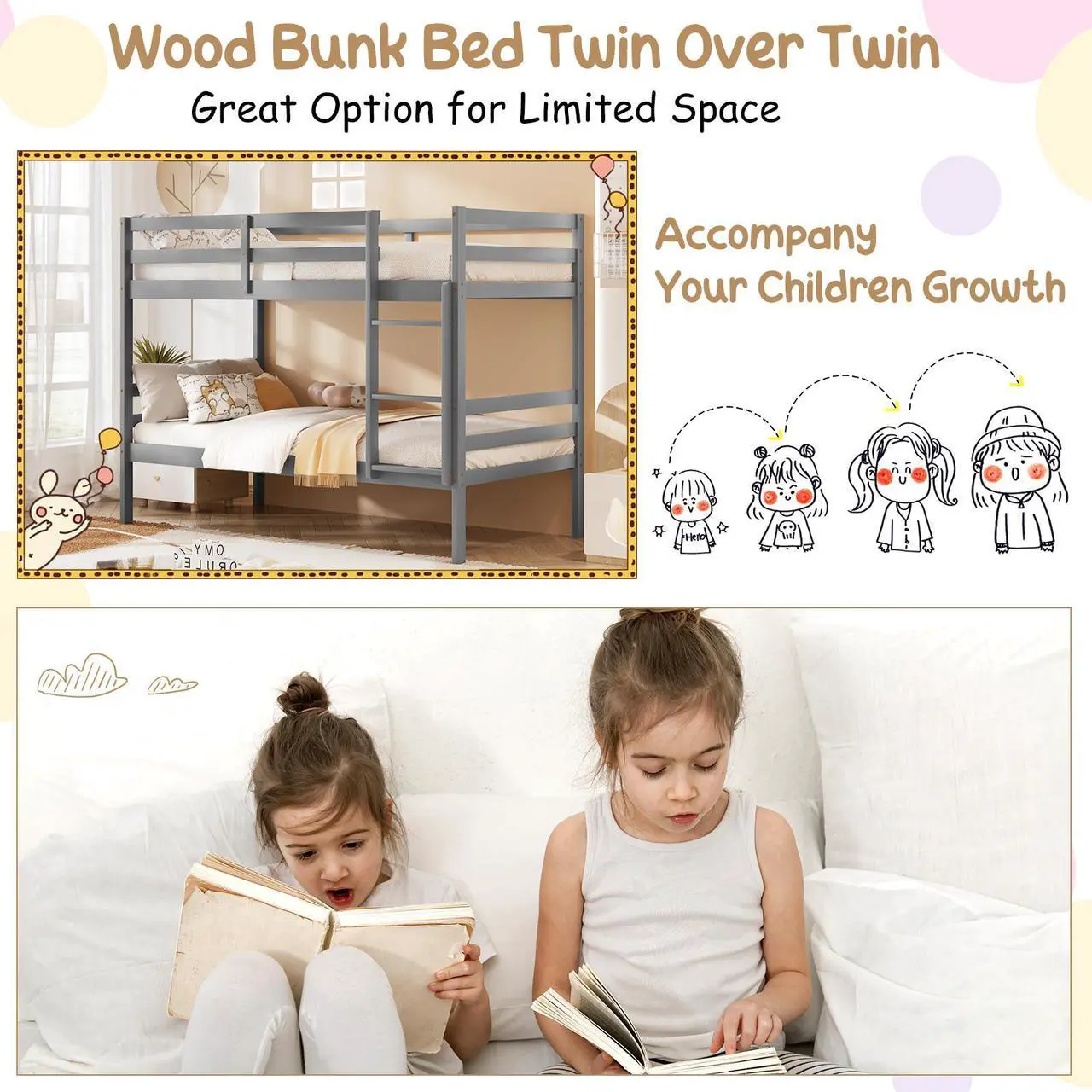 Alt view image 6 of 7 - SlickBlue Bunk Bed Children Wooden Bunk Beds Solid Hardwood