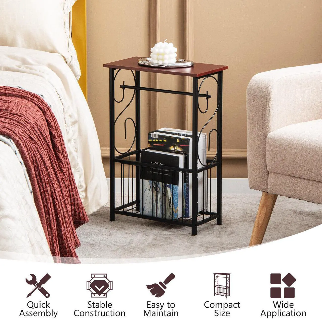 Alt view image 3 of 6 - SlickBlue Side Sofa Narrow Table with Removable Paper Holder for Living Room-Brown