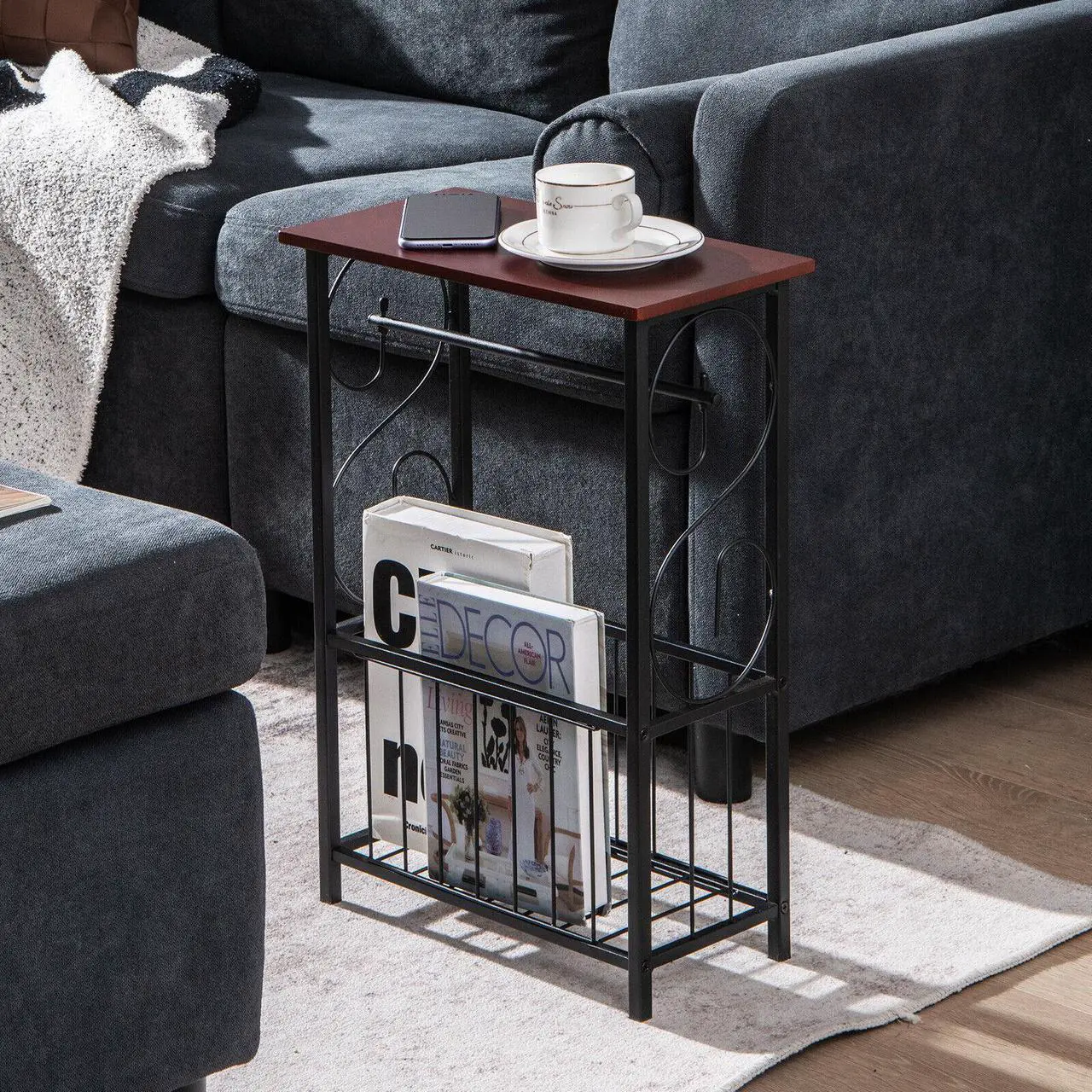 Alt view image 5 of 6 - SlickBlue Side Sofa Narrow Table with Removable Paper Holder for Living Room-Brown