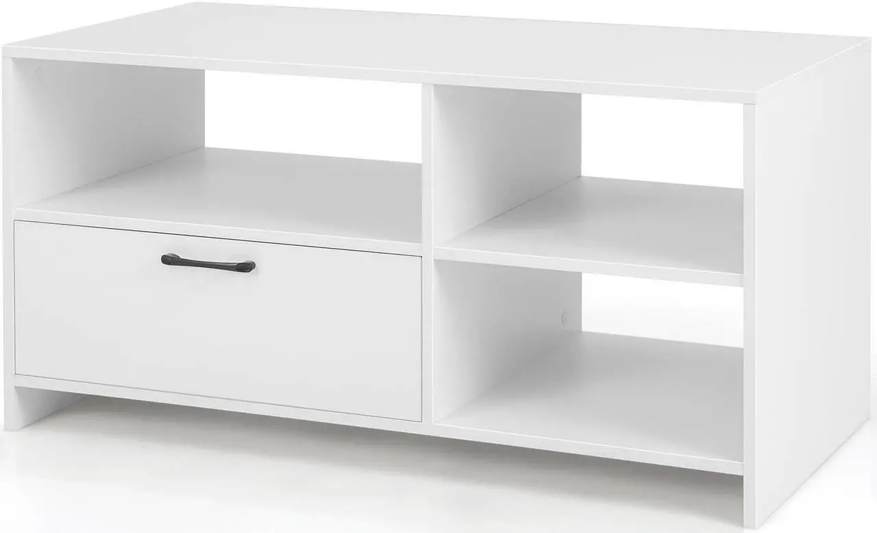 Main image of SlickBlue Modern Media Console Table with 3 Open Compartments and 1 Storage Drawer-White