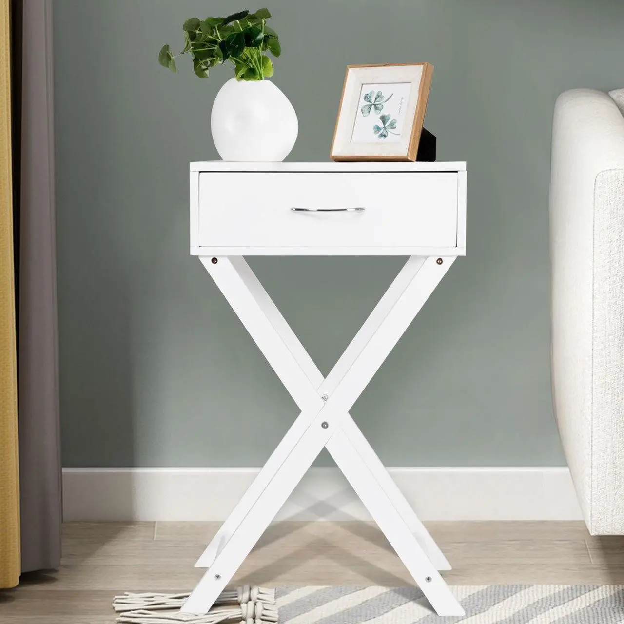 Alt view image 4 of 7 - SlickBlue Design Sofa Side Table with X-Shape Drawer for Living Room Bedroom