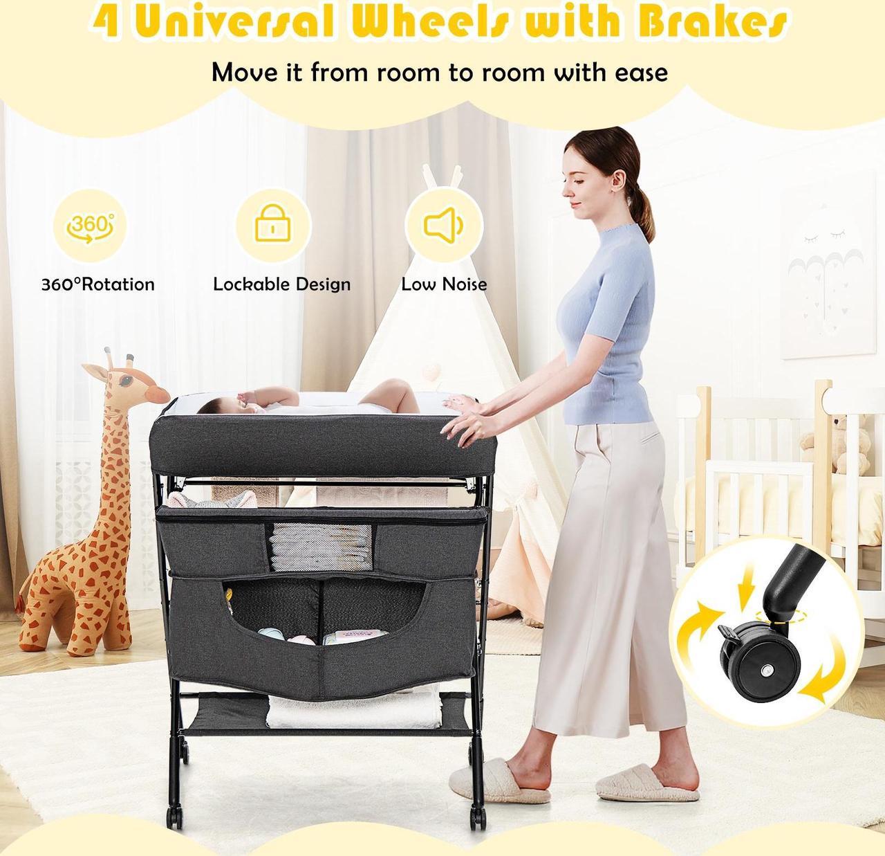 Alt view image 3 of 7 - SlickBlue Portable Adjustable Height Newborn Nursery Organizer with Wheel