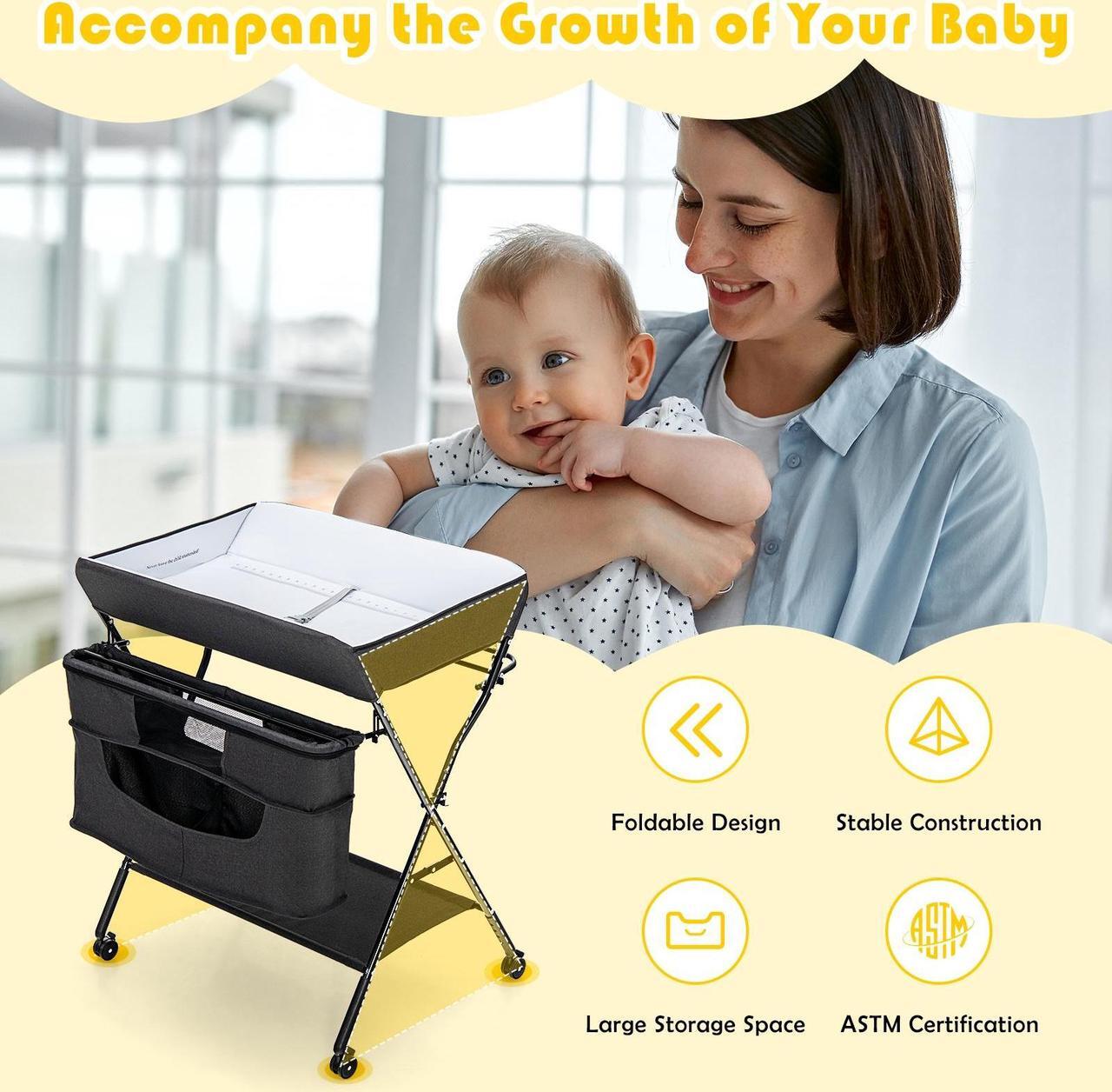 Alt view image 5 of 7 - SlickBlue Portable Adjustable Height Newborn Nursery Organizer with Wheel