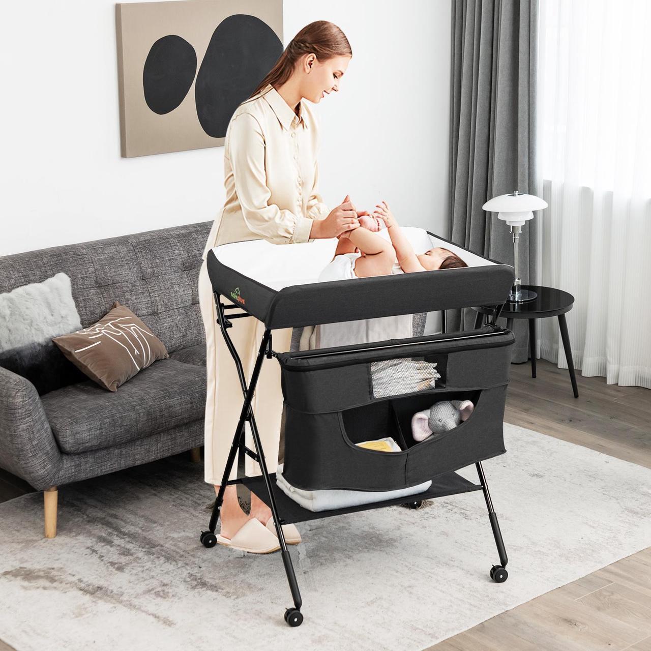 Alt view image 4 of 7 - SlickBlue Portable Adjustable Height Newborn Nursery Organizer with Wheel