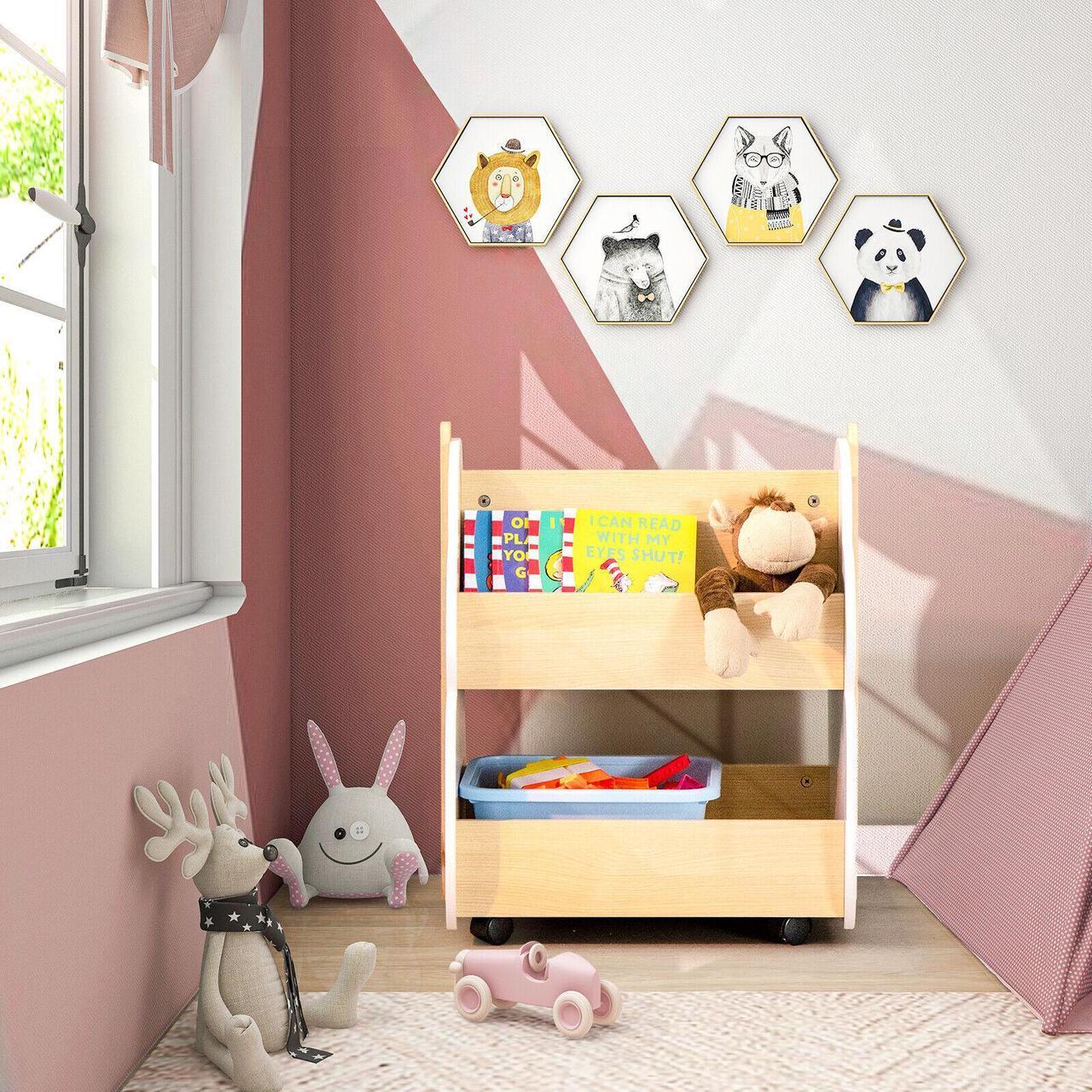 Alt view image 3 of 7 - SlickBlue Kids Wooden Bookshelf with Universal Wheels