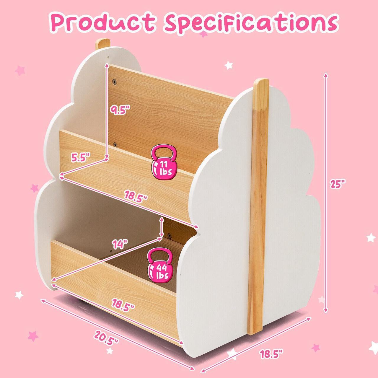 Alt view image 2 of 7 - SlickBlue Kids Wooden Bookshelf with Universal Wheels