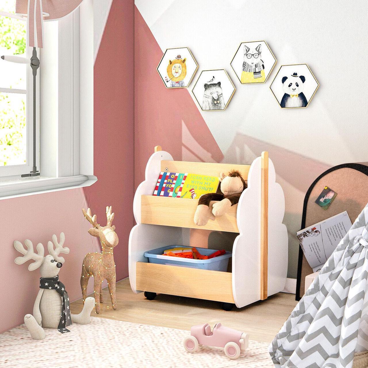 Alt view image 4 of 7 - SlickBlue Kids Wooden Bookshelf with Universal Wheels