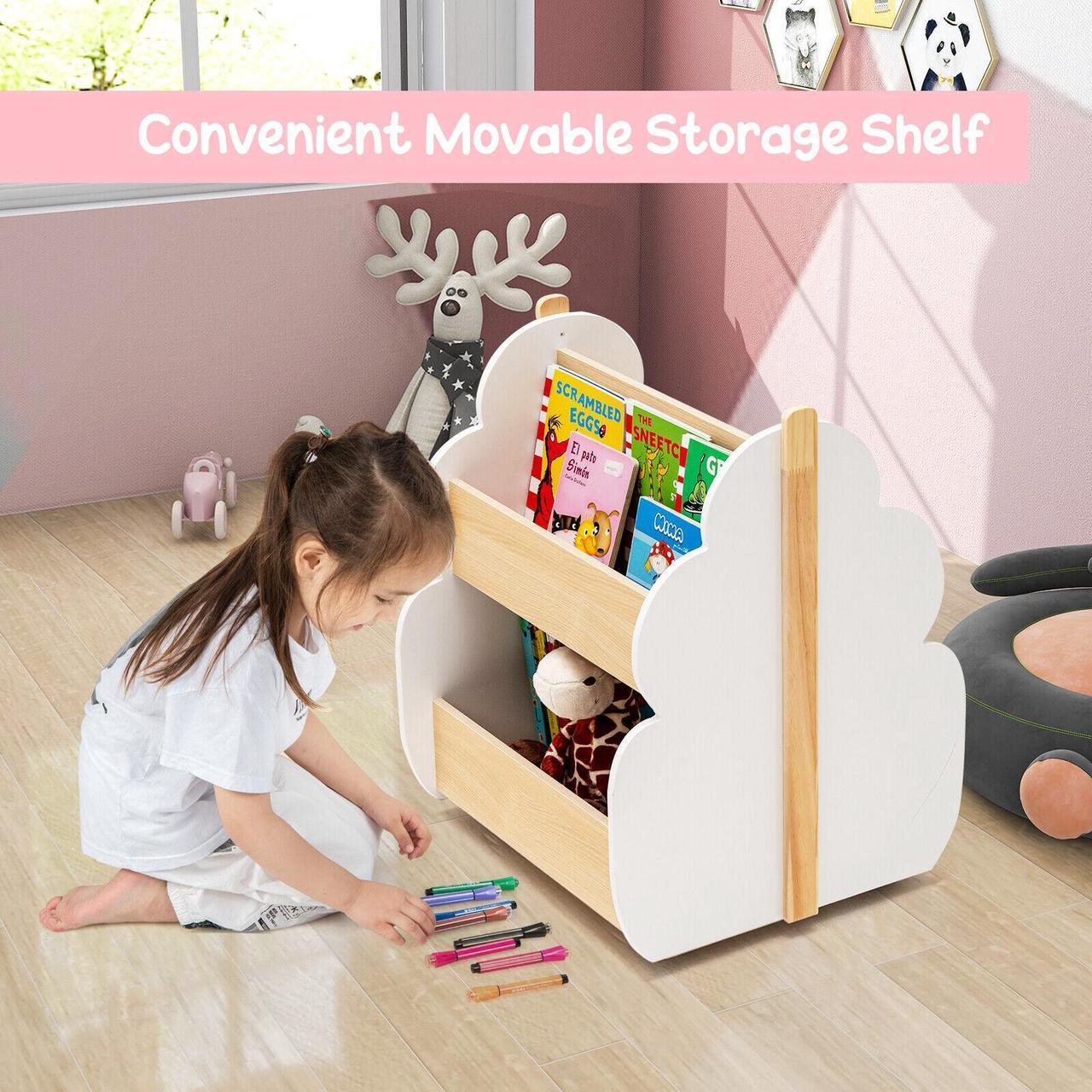 Alt view image 6 of 7 - SlickBlue Kids Wooden Bookshelf with Universal Wheels