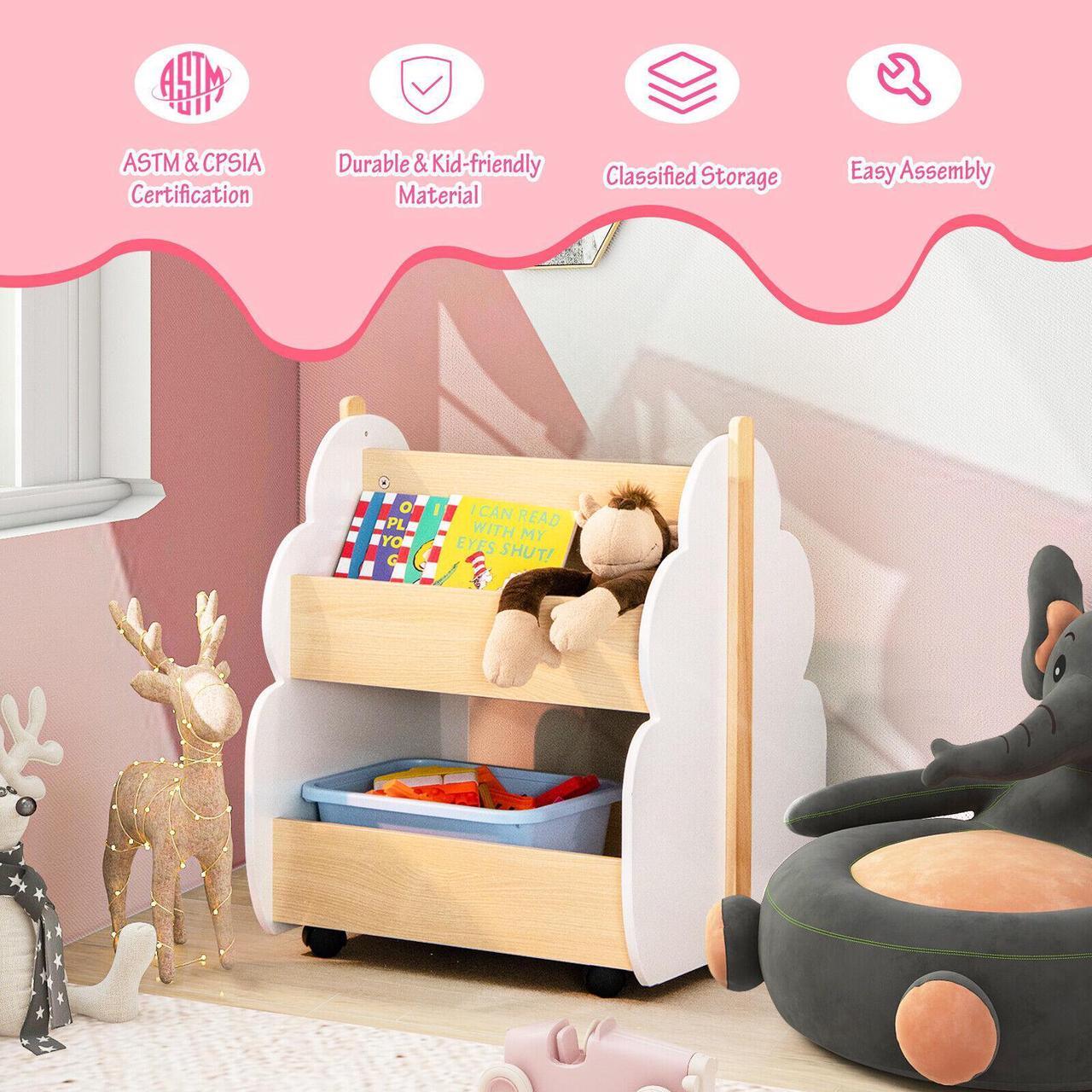 Alt view image 7 of 7 - SlickBlue Kids Wooden Bookshelf with Universal Wheels