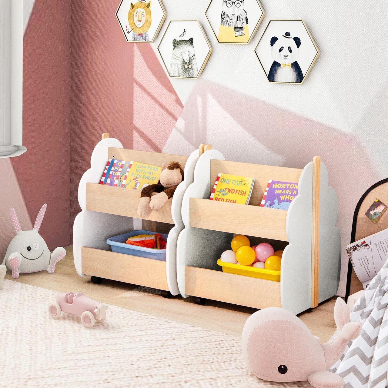 Alt view image 5 of 7 - SlickBlue Kids Wooden Bookshelf with Universal Wheels